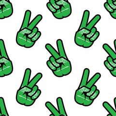 Saudi Arabia flag in the form of a peace sign. Seamless background. Gesture V victory sign, patriotic sign, icon for apps, websites, T-shirts, souvenirs, etc., isolated on white background