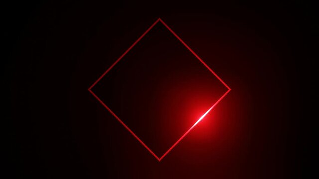 Neon abstract background with red square and light moving around it. Slow turn. Shiny figure. Abstract footage video. 