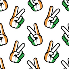 Ivory coast flag in the form of a peace sign. Seamless background. Gesture V victory sign, patriotic sign, icon for apps, websites, T-shirts, souvenirs, etc., isolated on white background