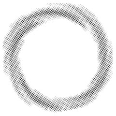 Halftone dots dynamic border frame isolated on  white, tornado symbol, black and white hypnotic, circular background texture  