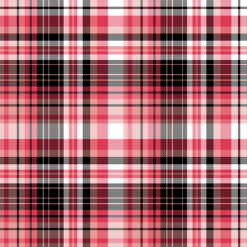 Seamless pattern in light and bright pink, black and white colors for plaid, fabric, textile, clothes, tablecloth and other things. Vector image.