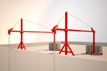 3D image, 3D rendering suspended platform console facade lift in red on a white background, suitable for illustrations and sites on the construction theme
