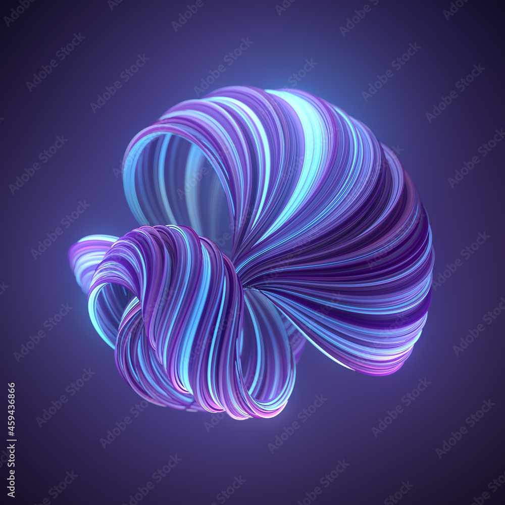 Poster Contemporary 3d rendering digital illustration with twisted abstract multicolor shape