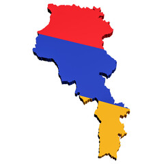 Obraz premium 3D model of a map of Armenia in the colors of the national flag on a white background. Isolated. Layout. Rendering