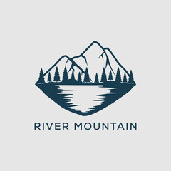 river mountain logo design symbol, best for outdoor adventure vector illustration