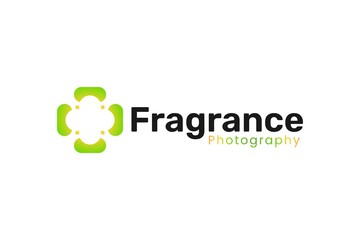 Natural photography. Flower design camera logo. Suitable for landscape, nature, plants, photo studio