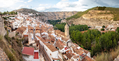 Fototapeta na wymiar Town of Alcala del Jucar (Albacete, Castilia la Mancha, Spain) in a gorge of the Jucar river. 