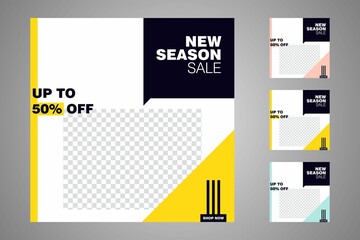 New set of editable minimal banner templates. Suitable for social media posts and web or internet ads. Vector illustration with photo college.