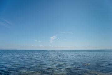 Sea water under the blue sky background.