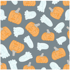 seamless halloween pattern ghosts and pumpkin emotions vector supernatural holiday print textile wallpaper background