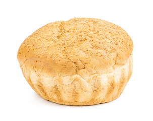 round bread loaf with sesame isolated on white background