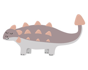 Illustration of cute cartoon dinosaur on white background. Can be used for children's room, sticker, t-shirt, mug and other design. Cute little ankylosaurus.