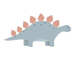 Illustration of cute cartoon dinosaur on white background. Can be used for children's room, sticker, t-shirt, mug and other design. Cute little stegosaurus.
