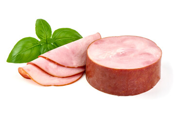 Smoked pork ham, isolated on white background.