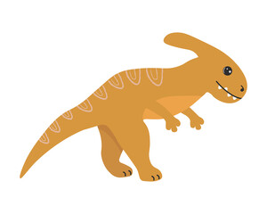 Illustration of cute cartoon dinosaur on white background. Can be used for children's room, sticker, t-shirt, mug and other design. Cute little parasaurolophus.
