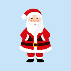 Vector illustration of cute Santa Claus isolated on blue background.  Happy smiling Santa Claus. Merry Christmas and happy new year. Flat style.