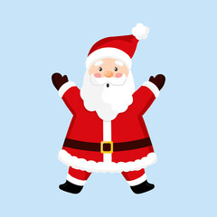 Vector illustration of cute Santa Claus isolated on blue background.  Happy Santa Claus jumping. Merry Christmas and happy new year. Flat style.