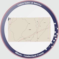Fototapeta premium Large and detailed map of Cumberland county in Illinois, USA.