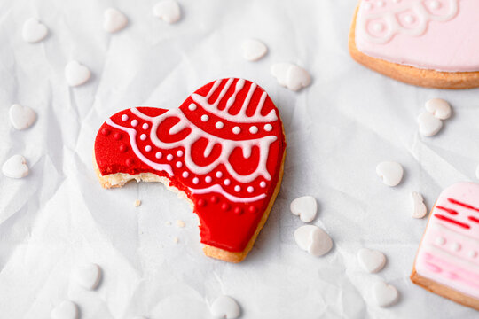 Heart shaped cookie missing single bite