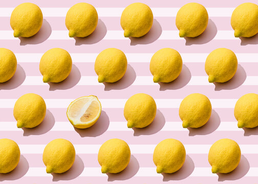 Pattern of fresh lemons wing single one halved