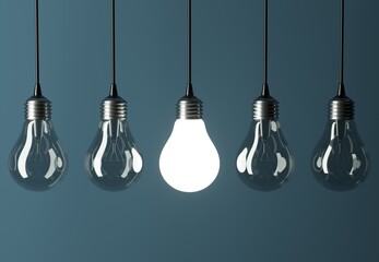 Leadership or creative idea concept with light-bulbs. 3d rendering.