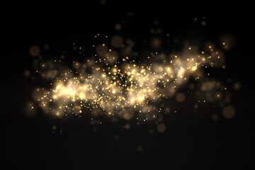 Sparkling golden magic dust particles bokeh light. - obrazy, fototapety, plakaty