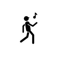 Fototapeta na wymiar Whistle black glyph icon. Bad habit. Person walking merrily and whistling melody. Habitual patterns of human behavior. Silhouette symbol on white space. Vector isolated illustration