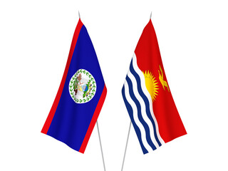 National fabric flags of Republic of Kiribati and Belize isolated on white background. 3d rendering illustration.