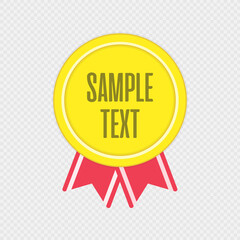 Gold label or badge with space for your text. Promo stickers with ribbon and text. Award Badge icon in flat style. Vector illustration EPS 10.