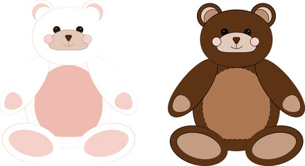 Teddy bear. Soft toy. Vector illustration. Whute teddy bear. Brown teddy bear