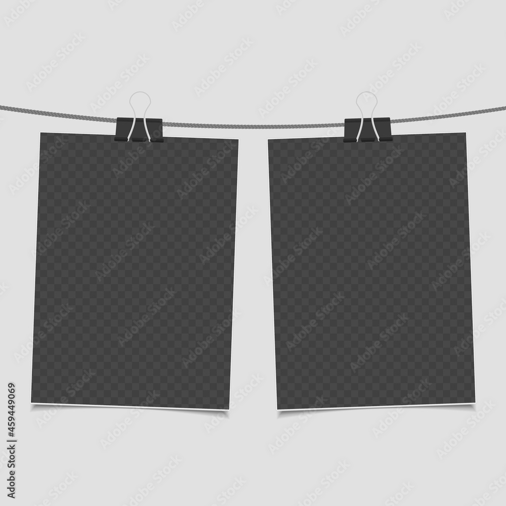 Aufkleber collection of blank photo frames on rope in realistic style. set of vintage photos frame for your pi