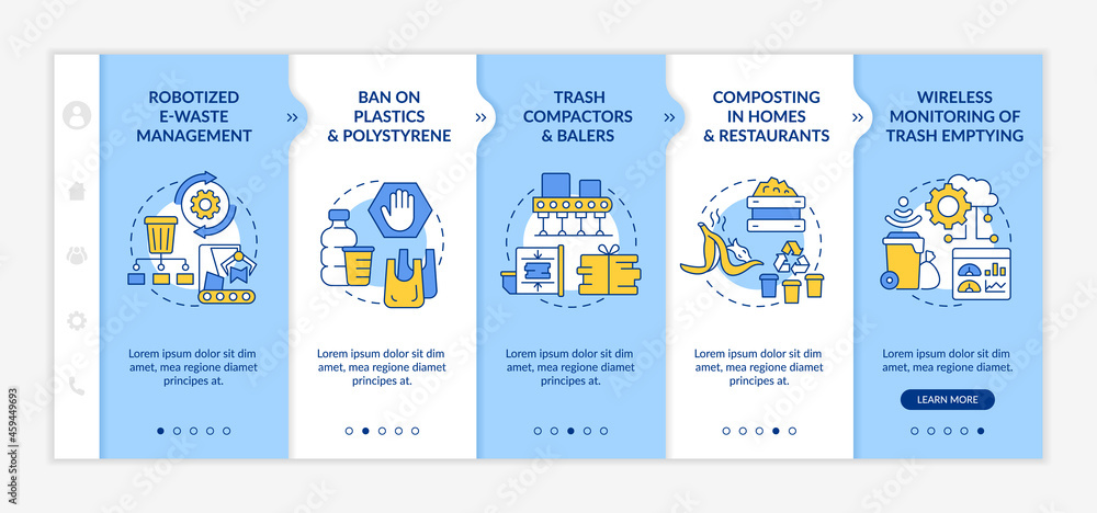 Poster trash recycling innovations onboarding vector template. responsive mobile website with icons. web pa