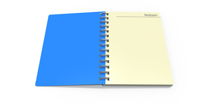 3d Ringheft, Notizbuch mit blauen Einband aufgeklappt und wei&szlig;en Seiten, isoliert
