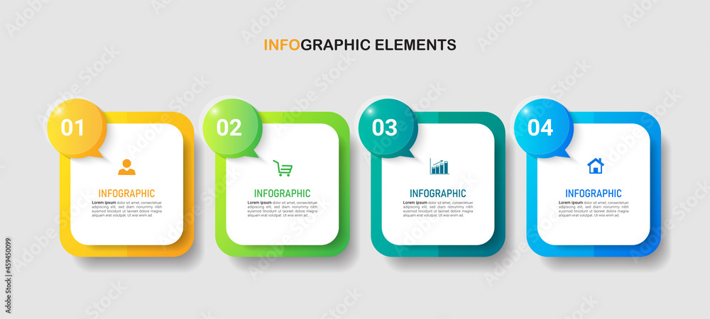 Aufkleber infographics design template, business concept with 4 steps or options, can be used for workflow lay