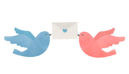 イラスト素材：飛んでいる青い鳥と手紙
