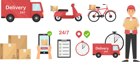 Set of fast delivery services. Vector illustration.