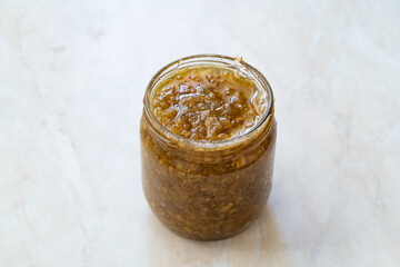Artichoke Jam, Marmalade with Fried Jerusalem in Glass Jar.