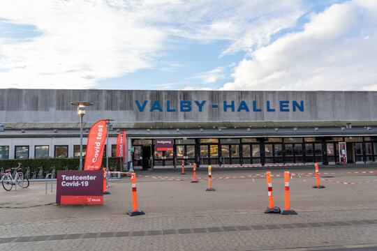 Copenhagen, Denmark - Januar 21, 2021: Entrance To The Temporary Covid-19 Test Facility In Valby Hallen.