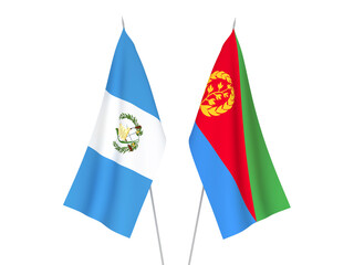 National fabric flags of Republic of Guatemala and Eritrea isolated on white background. 3d rendering illustration.