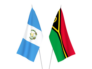 National fabric flags of Republic of Guatemala and Republic of Vanuatu isolated on white background. 3d rendering illustration.