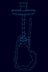 Hookah contour of blue lines with glowing lights on a dark background. Vector illustration