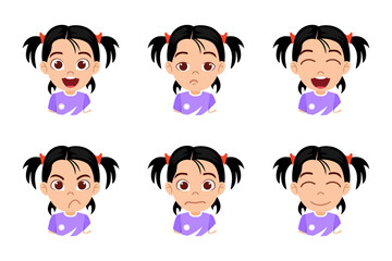 Beautiful kid girl character avatar with different emotions and facial expression isolated