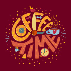 Coffee time in cafeteria advertising phrase vector