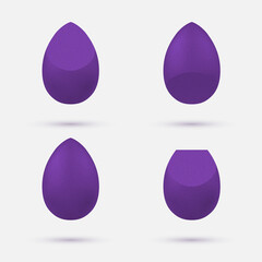Makeup sponge set realistic vector illustration purple cosmetic make up puff applying foundation