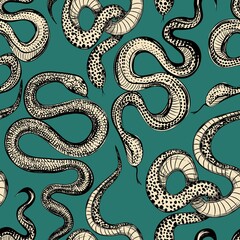 Tattoo snakes seamless pattern. Vintage tattoo print.