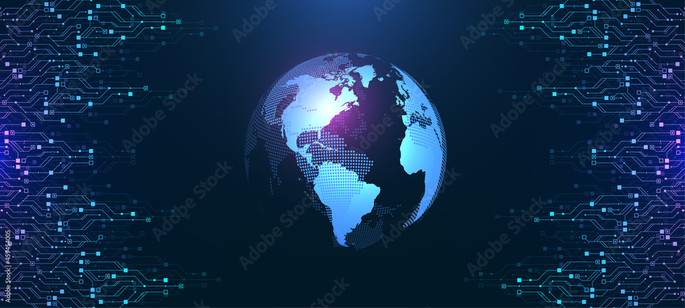 Aufkleber Modern technology circuit board texture background design. Waves flow. Quantum explosion technology. Quantum computer technologies concept. Futuristic blue circuit board background vector motherboard