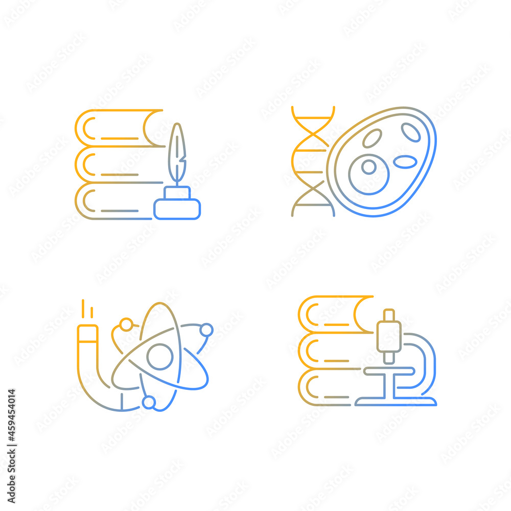 Poster diversity of subjects in school gradient linear vector icons set. humanities and applied sciences. s
