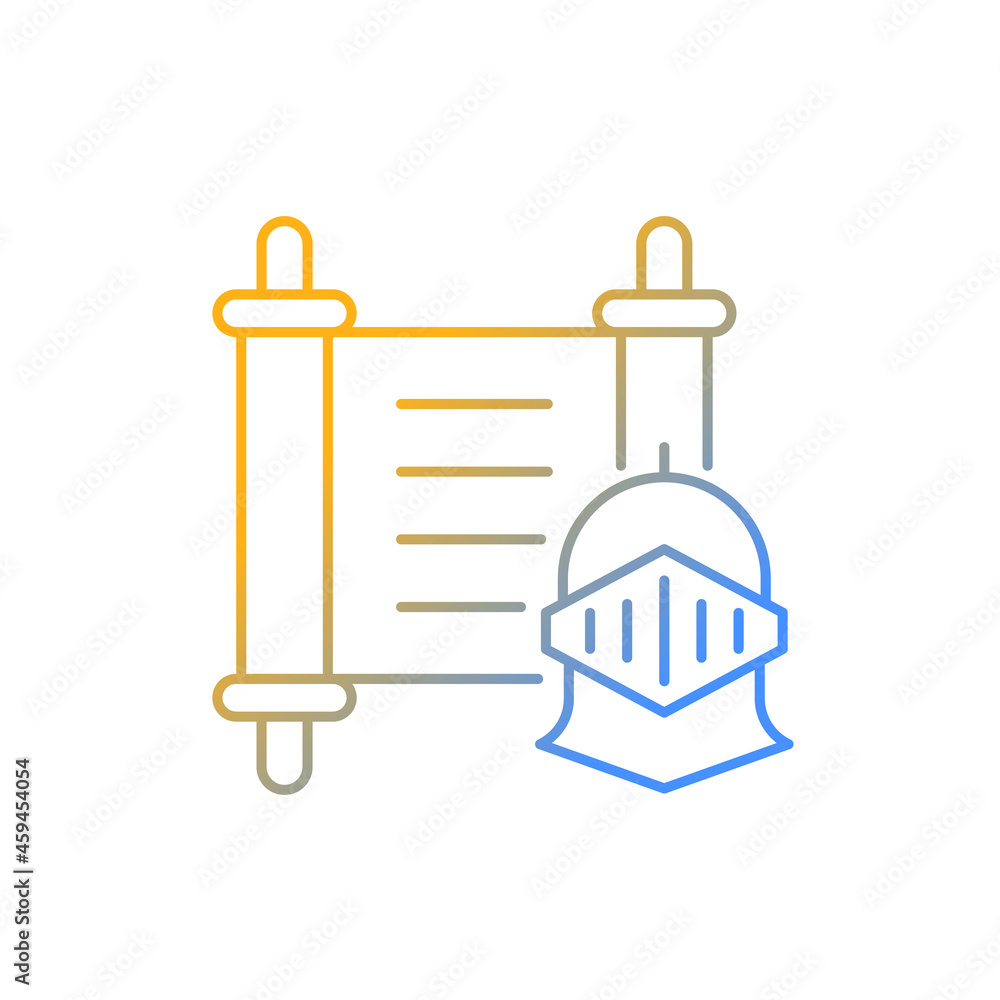 Poster history gradient linear vector icon. medieval knight against background of ancient scroll. cultural 