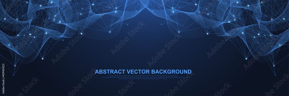 Fototapete Technology abstract lines and dots connection background. Connection digital data and big data concept. Digital data visualization. Vector illustration