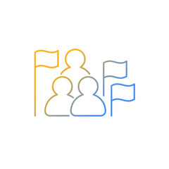 Social studies gradient linear vector icon. Group of people, flags. Humanities science. Social science learning. Thin line color symbol. Modern style pictogram. Vector isolated outline drawing